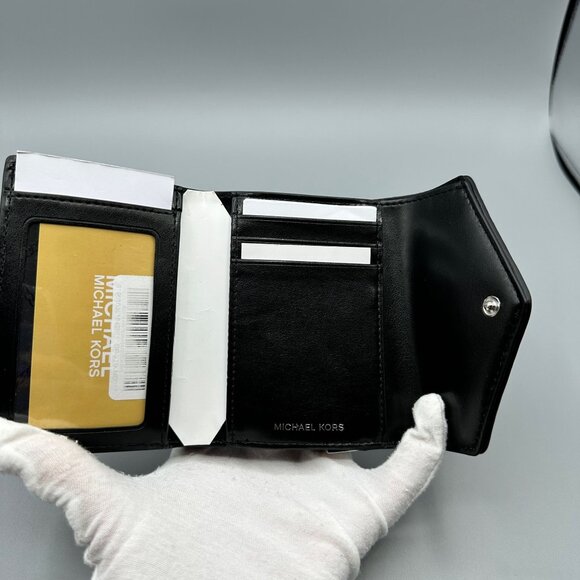 Michael Kors Jet Set Charm Black Leather and Leopard Print Calf Hair Wallet NEW - Picture 10 of 15